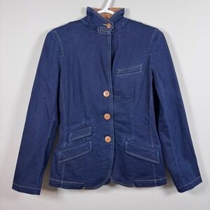 Lauren Ralph Lauren Women's Denim Blazer Jacket Dark Wash Leather Collar Size 4